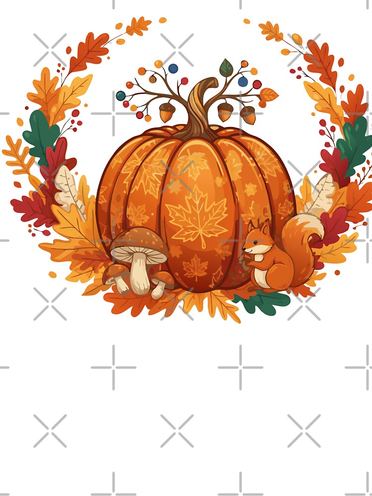 Autumn Pumpkin Wreath Cute Squirrel, Mushrooms & Acorns by Project X Design