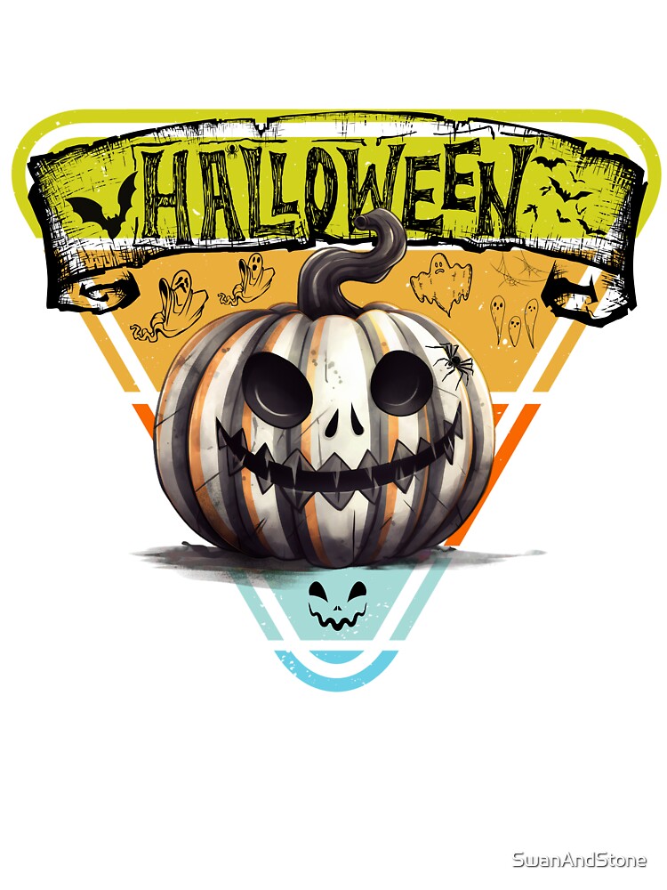 Scary Halloween pumpkin at sunset in retro style by SwanAndStone