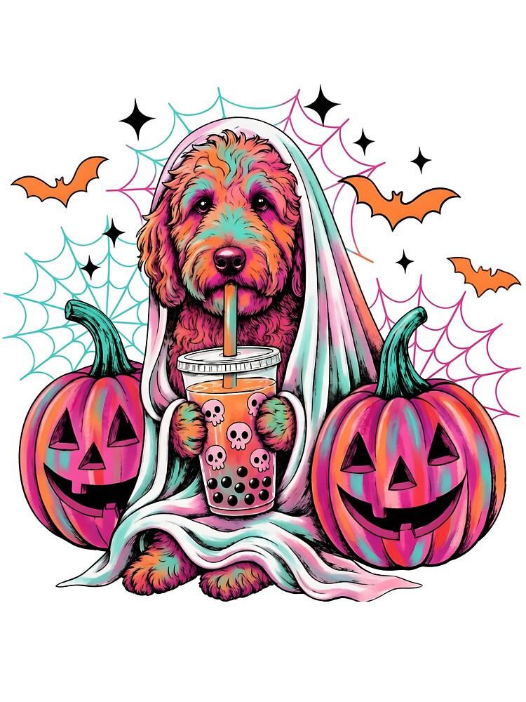 Halloween Ghost Dog Boba Tea Goldendoodle by KroghDs