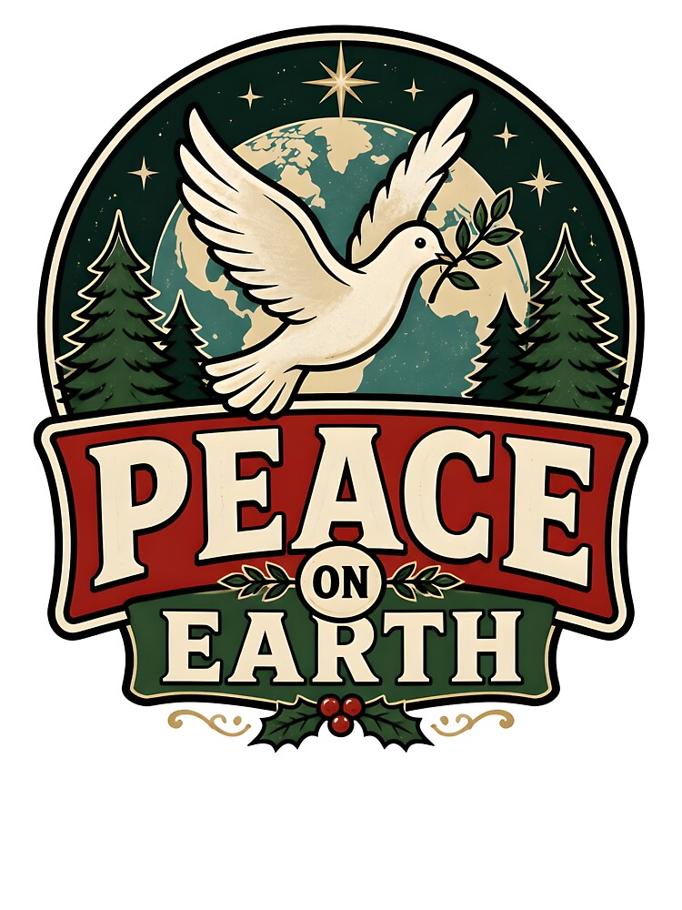 Peace on Earth Vintage Retro Badge Christmas Design by OliviaHayesArt