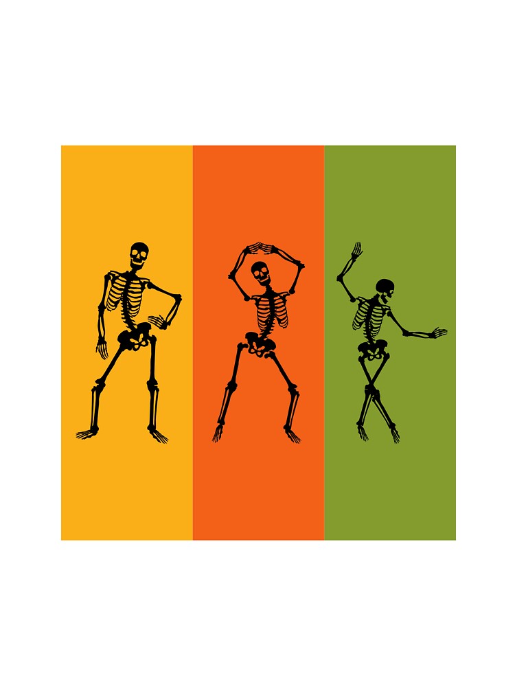 Dancing Vintage Skeletons yellow orange green by Remek-Design