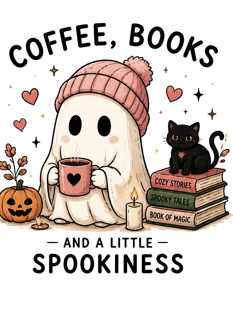 Cute Ghost Coffee Books and a Little Spookiness | Cozy Halloween Reading Design by 1234saad