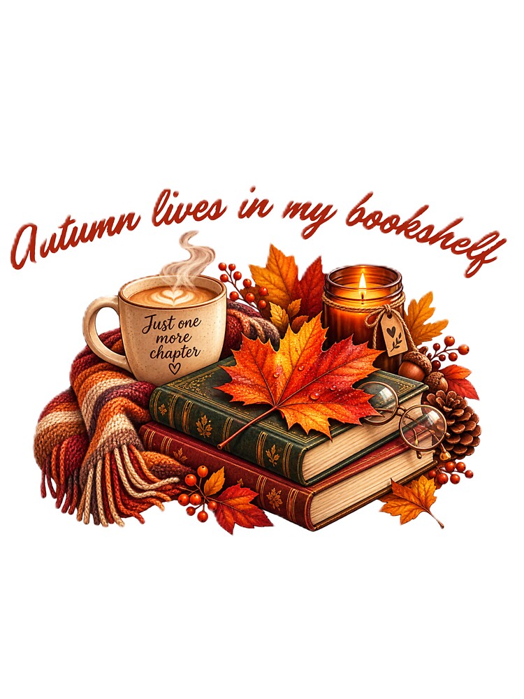 AUTUMN LIVES IN MY BOOKSHELF WITH ALL AUTUMN ELEMENTS ART FOR BOOK LOVERS. by ZANU creativity