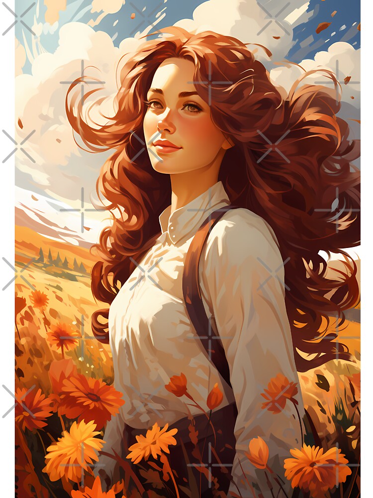 Fall Pioneer Lady Design, Autumn Season Flowers Country Side by NearlyNow