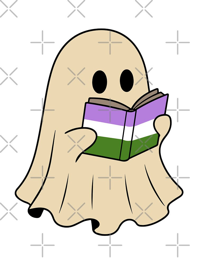 Genderqueer Halloween Ghost Reading Book by Cannaxes Studio