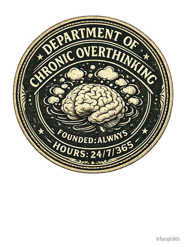 Department of Chronic Overthinking Founded Always – Funny Fake Government Seal | Anxiety Humor Gift by irfanshikh