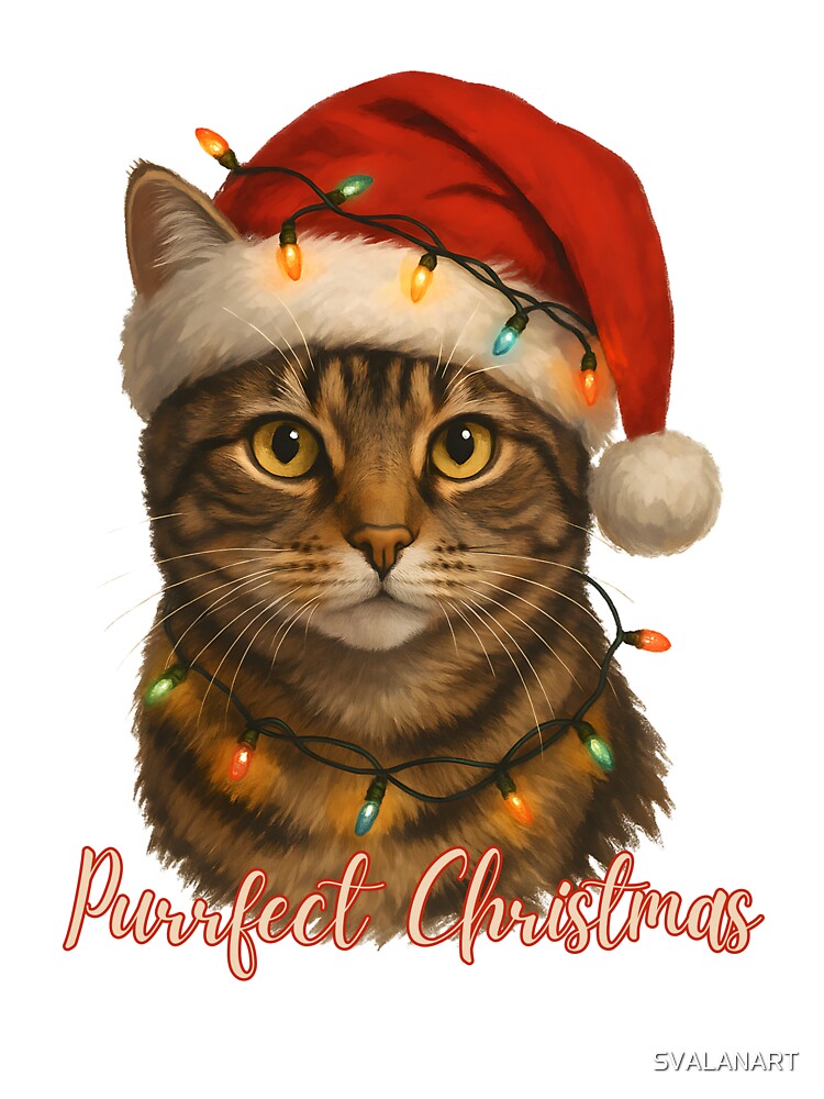 Purrfect Christmas – Tabby Cat Holiday Design by SVALANART