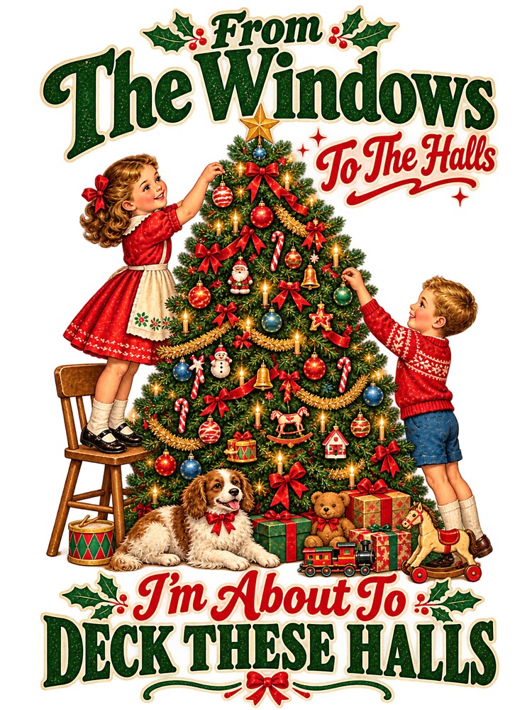 Vintage Christmas Deck These Halls Retro Holiday Family Tree by DijaMar
