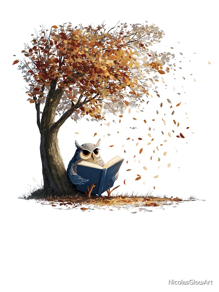 Autumn Owl and Book by NicolasGlowArt