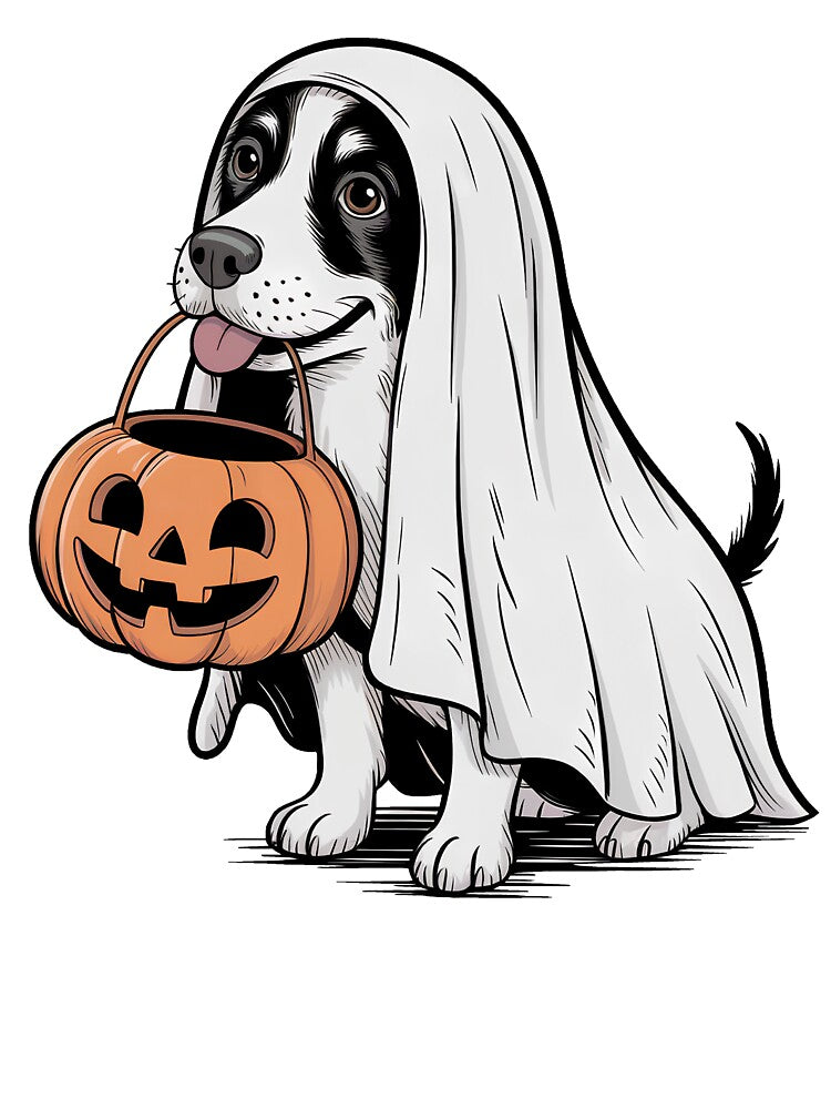 Funny ghost dog, Dog with jack o lantern by J-Style-Design