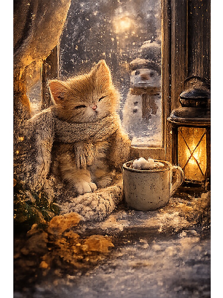 Cute Snowy Cat with Hot Cocoa by Sara-Ai
