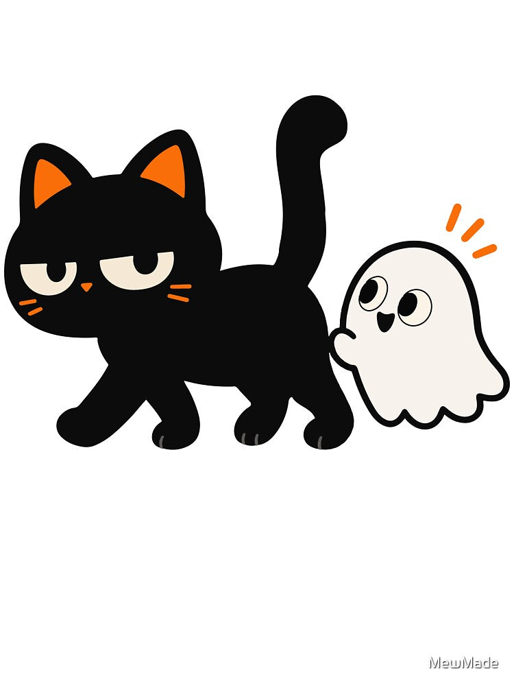 Black Cat and Ghost Halloween – Funny Spooky Cat Design by MewMade