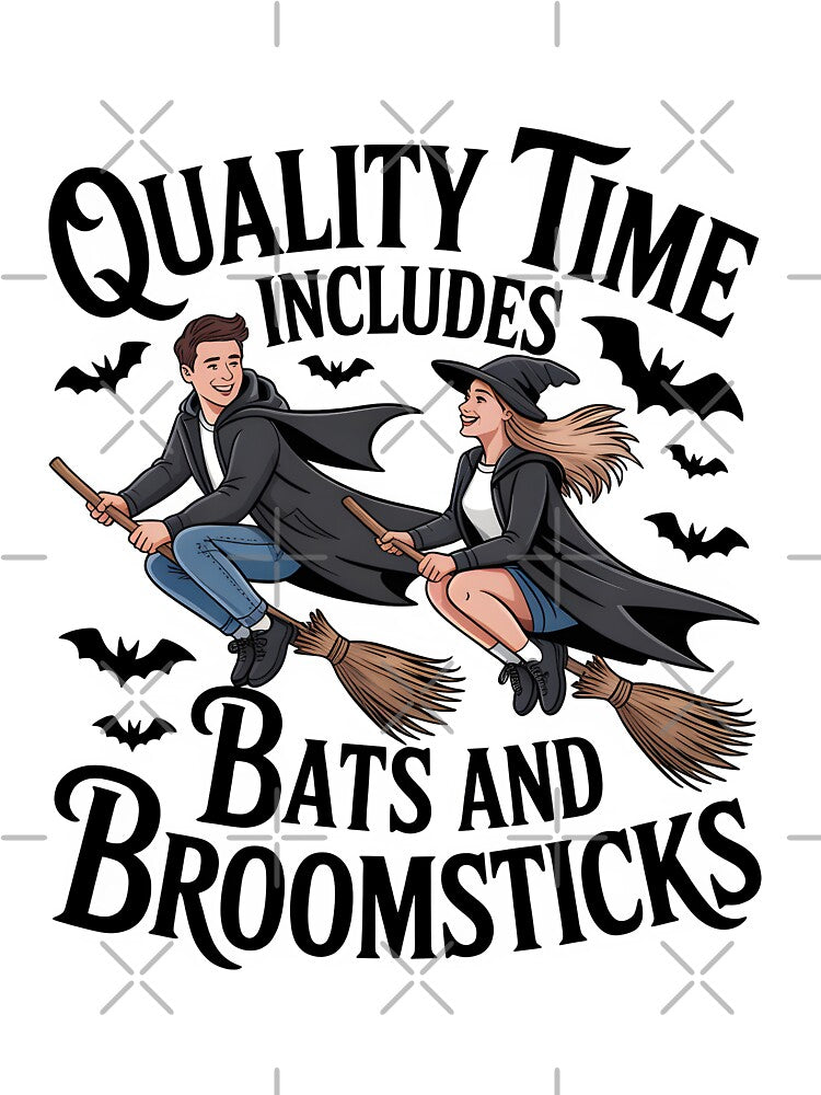 Quality Time Includes Bats and Broomsticks – Cute Halloween Couple Design by Jollys-ArtShop