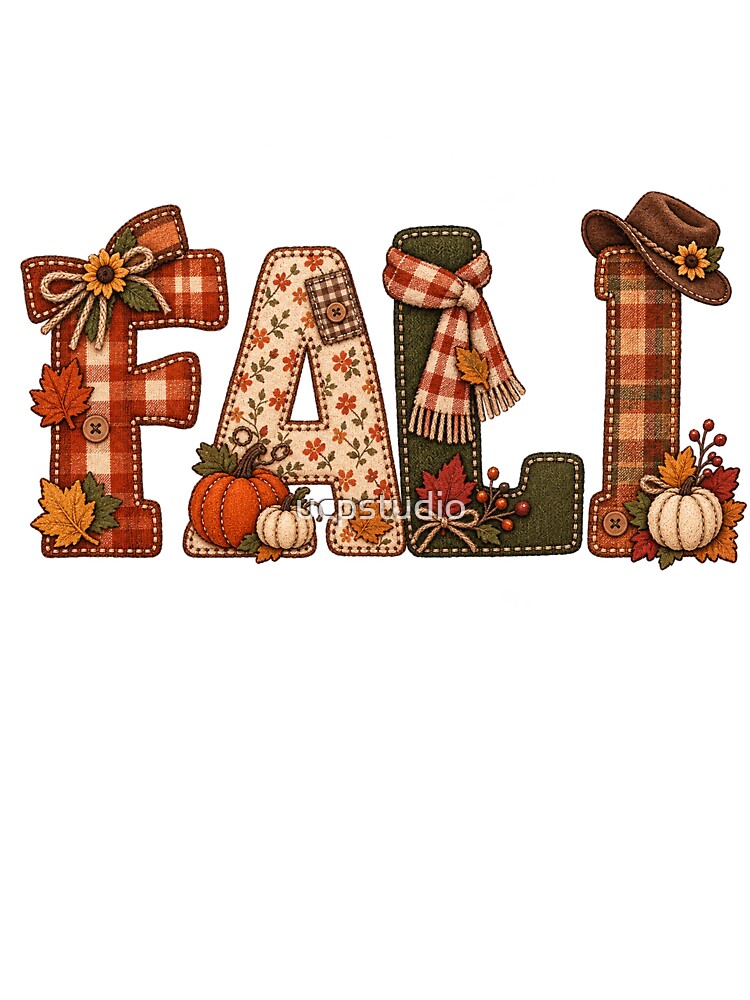 Cozy Fall Plaid Patchwork Typography Autumn Floral Design by ucpstudio