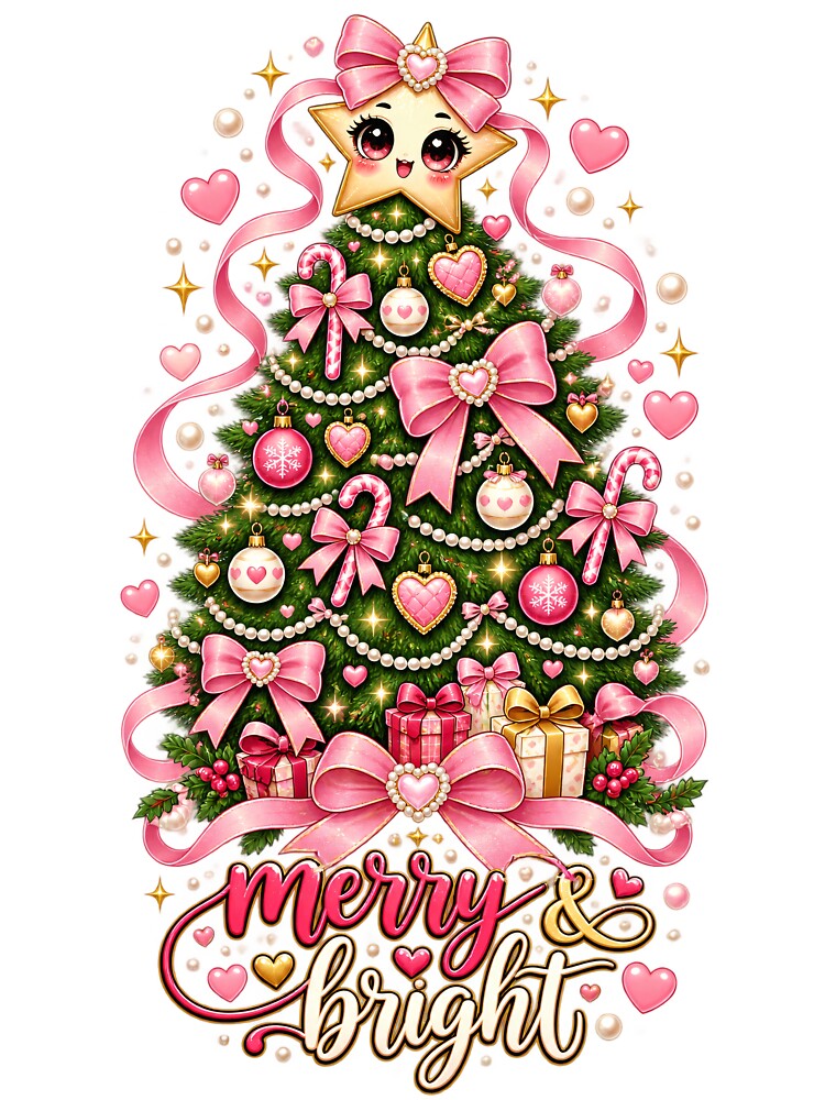 Merry And Bright Coquette Christmas Tree – Pink Xmas Holiday Girly Gift by SaNaCreation13