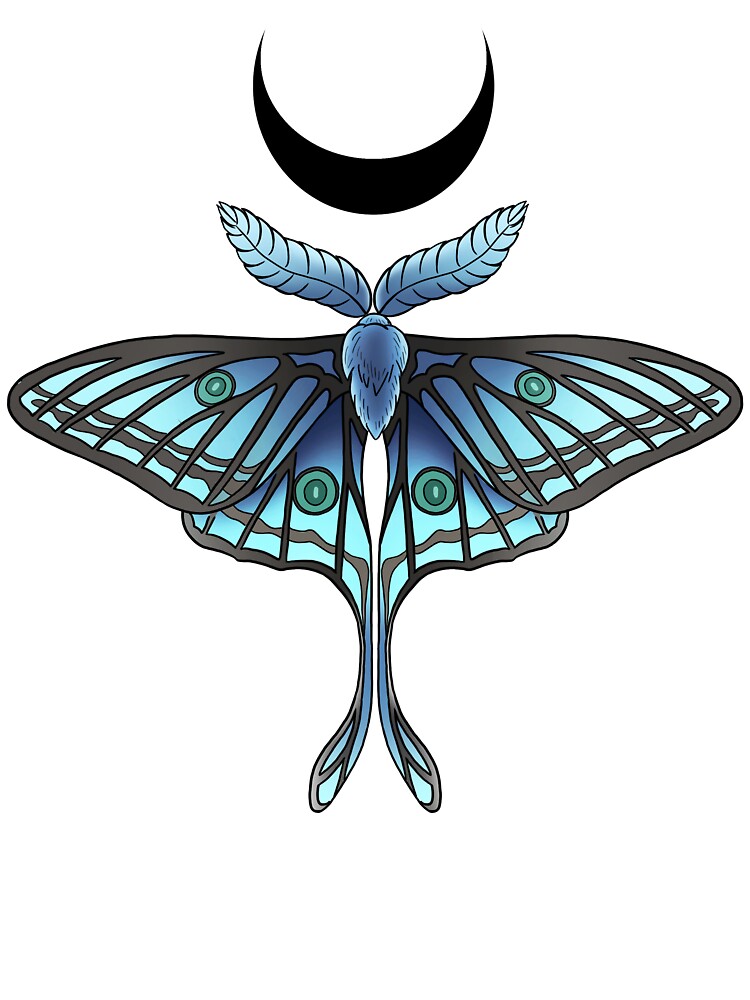 Vibrant Blue Moth Chasing the Moon by FoxSocksArt