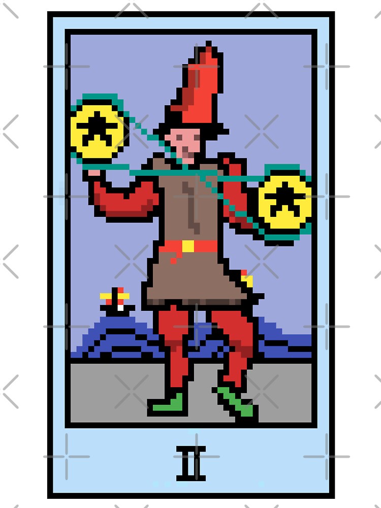 Wait, is this pixel art tarot? White - Minor Arcana 'Two of Pentacles' (Design for T-shirt, stickers and other accessories) by Pixel Waite