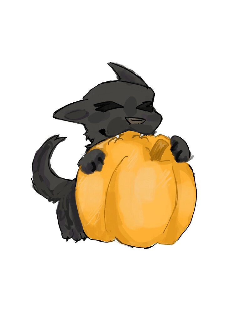 Cat eating pumpkin by QuinyCat