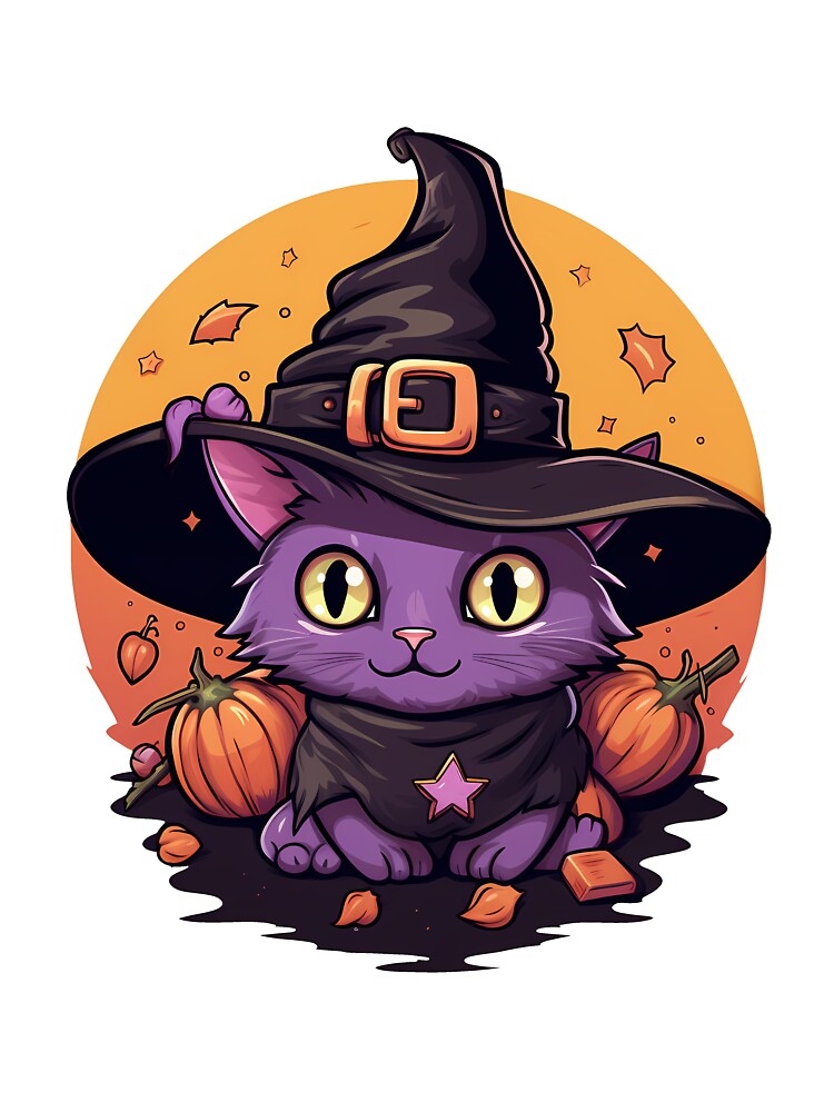 Cute purple Cat and pumpkins - Halloween by Vansky-Art