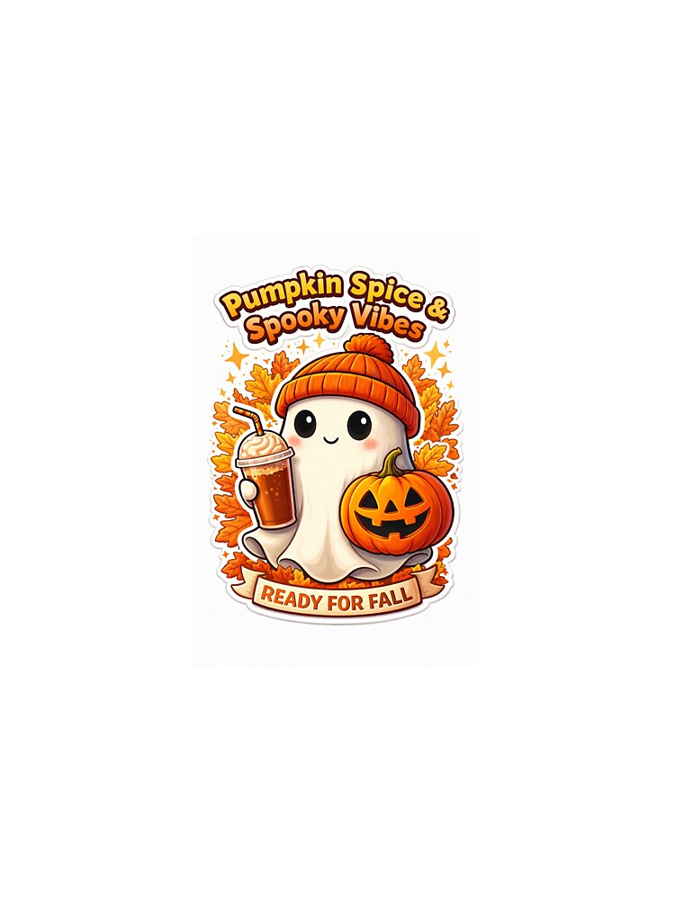 Cute Pumpkin Spice Ghost Sticker – Spooky Fall Vibes Halloween Aesthetic Ghost by Humpty143
