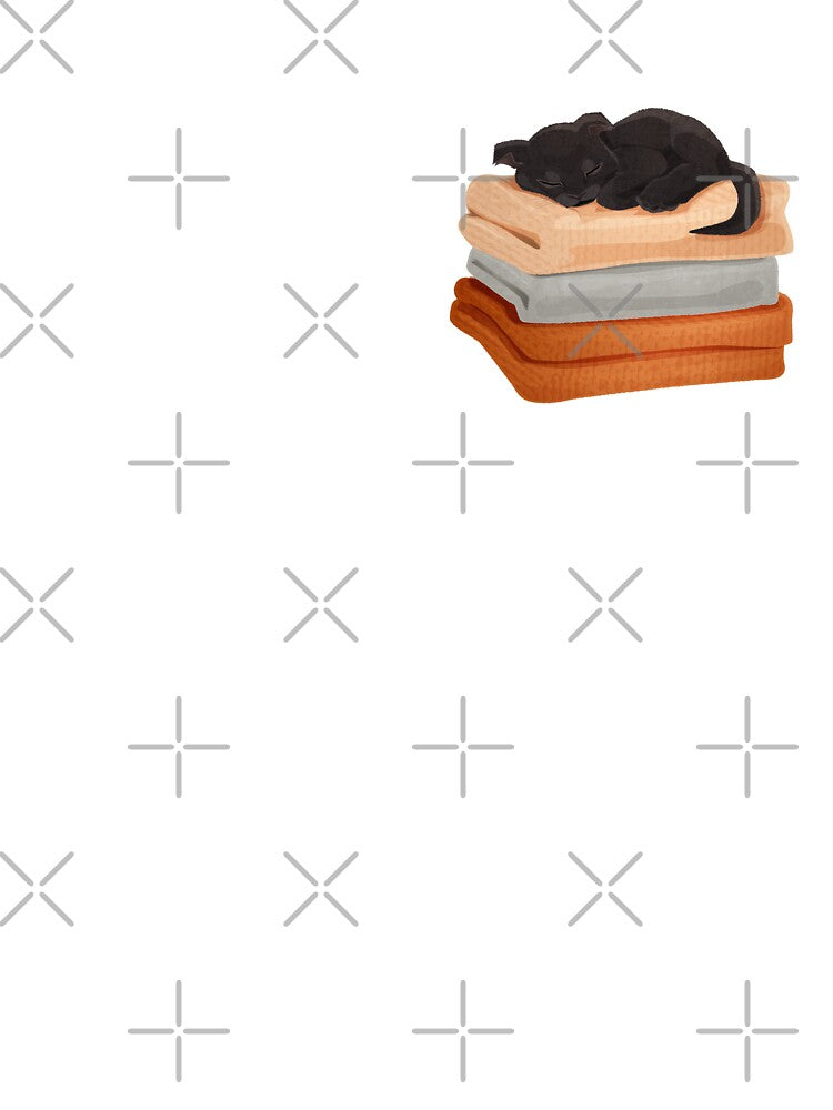 Cute Halloween Black Cat Sleeping on Autumn Blankets by nikknacks-art