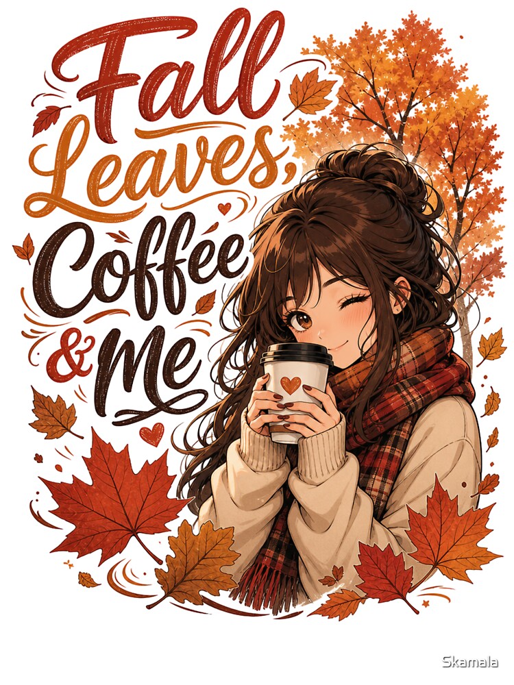Fall Leaves, Coffee & Me | Cute Fall Design for Women | Cozy Coffee Lover Gift by PrintSparkDesigns