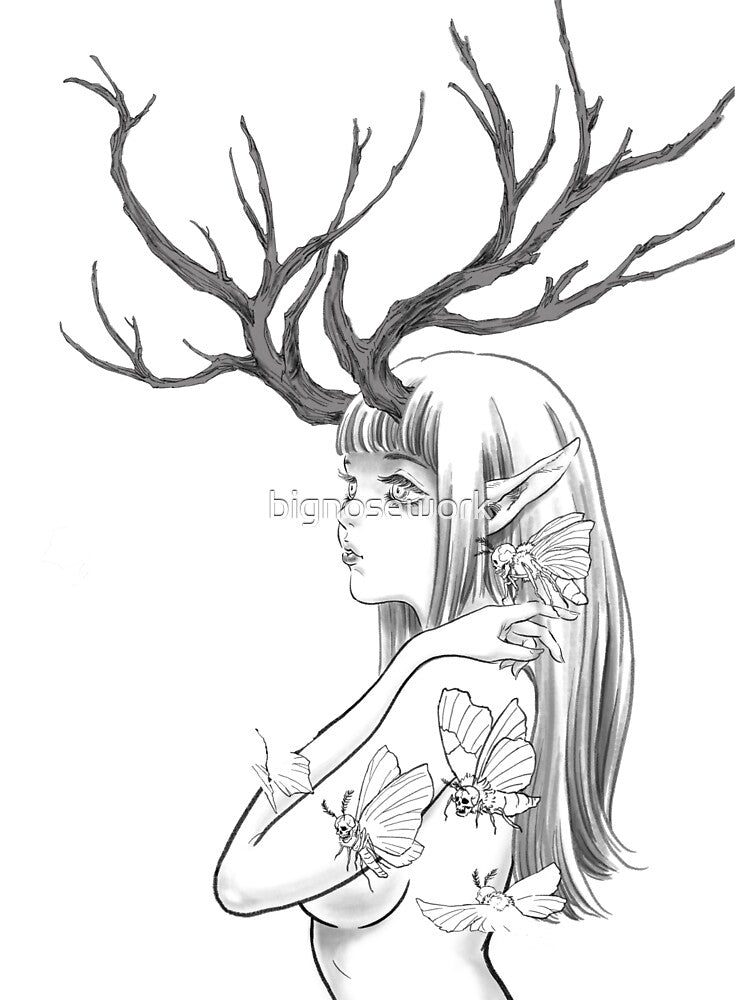 Mystical Deer Lady-B&W by bignosework