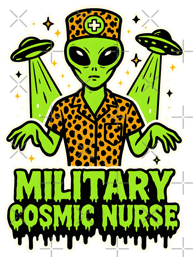 Military Cosmic Nurse – Halloween Alien T-Shirt for Military Nurses – Spooky Gold Cheetah Neon Green Design by ClinicalHubs
