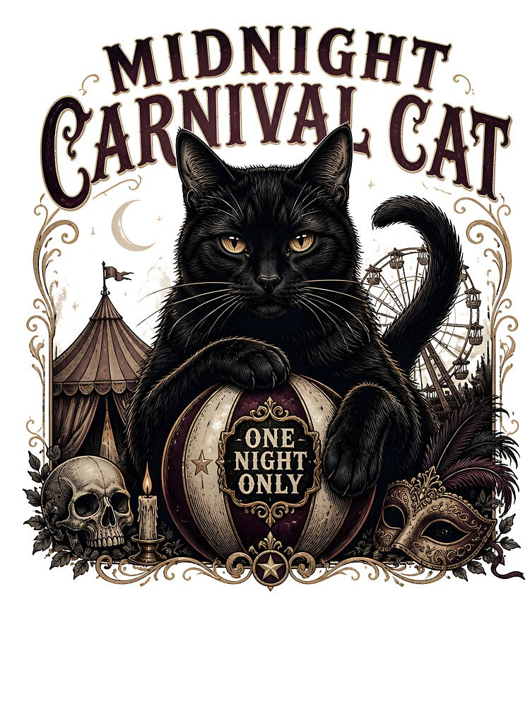Midnight Carnival Cat Black Cat Halloween Gothic Storybook Art by BernoNickel