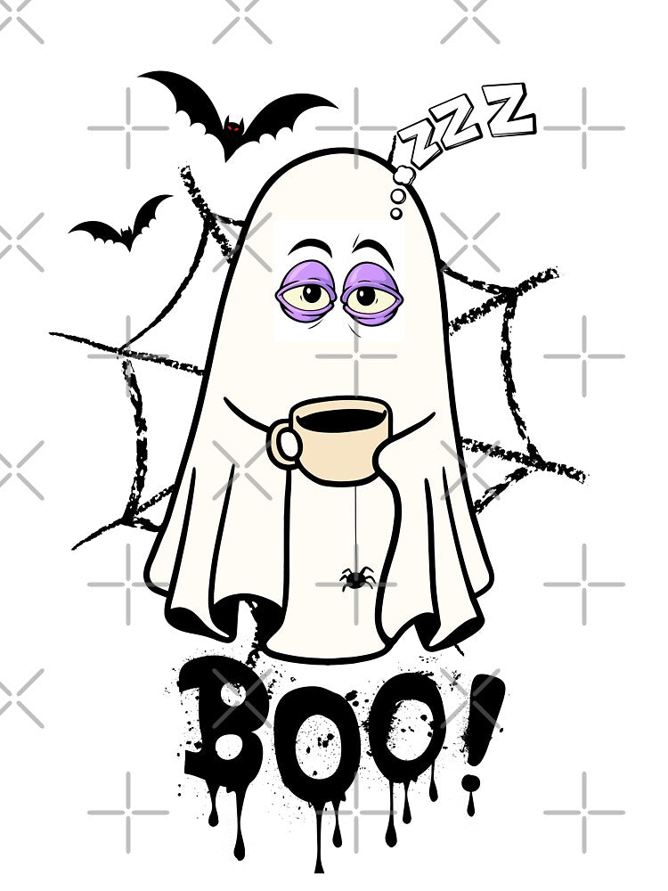 Sleepy Boo Ghost with Coffee | Spooky Season Mood Shirt by WeMerch-Art