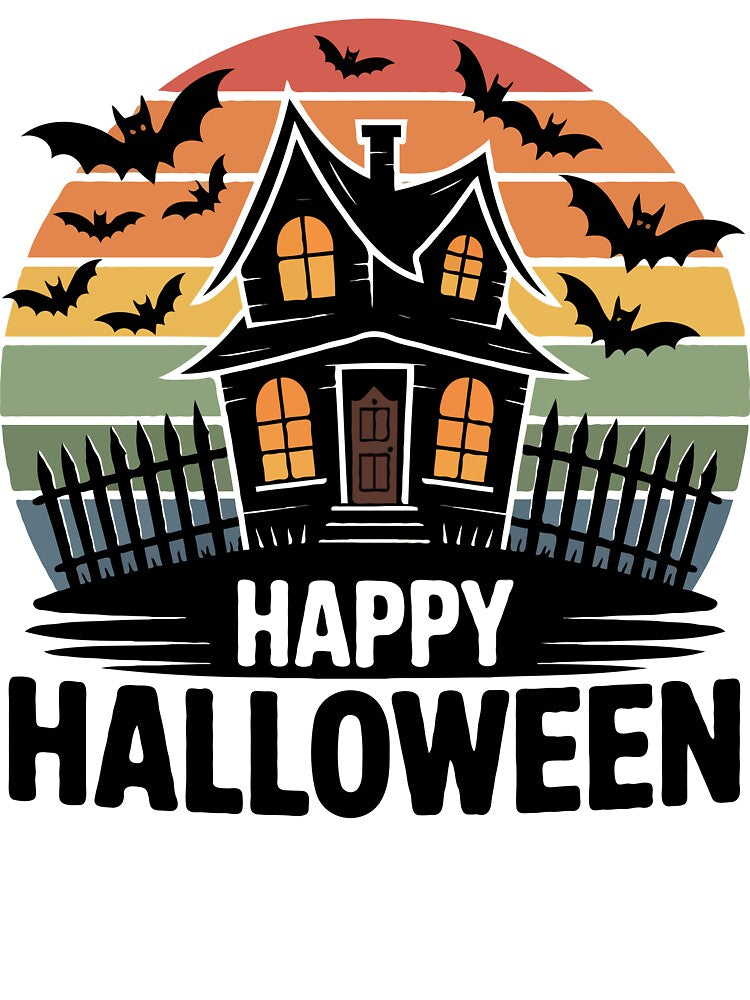 Vintage Halloween Haunted House Retro Sunset by ArtLabCreations