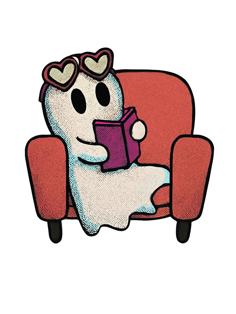 Copy of Cute Ghost Reading a Book – Cozy Kawaii Ghost Illustration by Horrify