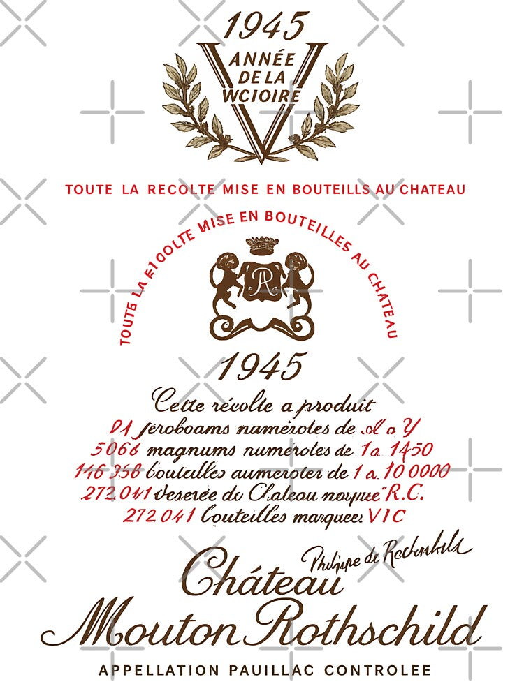 Château Mouton Rothschild 1945 Wine Label | Vintage Bordeaux Art | French Wine Poster | Rare Historic Label Decor by WAUZ