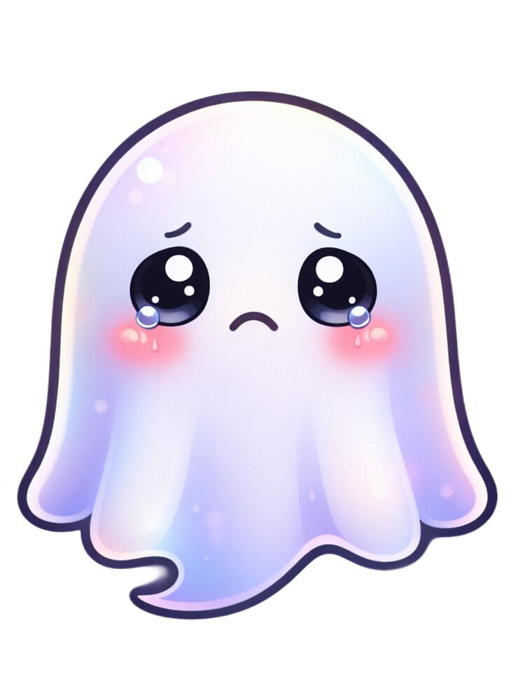 ? Cute Sad Ghost Illustration PNG | Kawaii Crying Ghost Cartoon Design by CozyPops