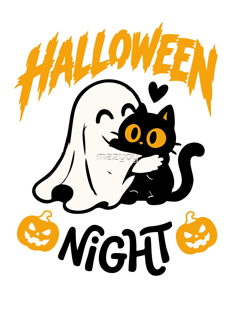 Halloween Blanket Ghost with Cute Spooky Black Cat by mazyoy