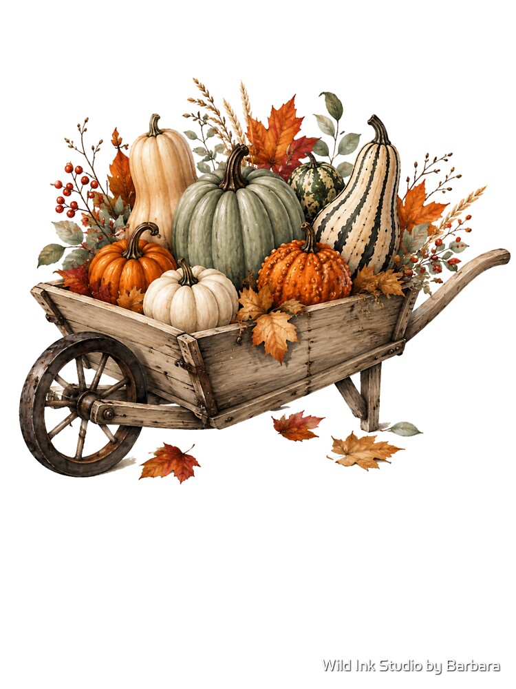 Rustic Autumn Pumpkin Wheelbarrow by Wild Ink Studio by Barbara