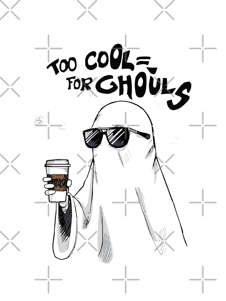 Too Cool for Ghouls Funny Ghost Halloween Coffee Pun by jelonkaa