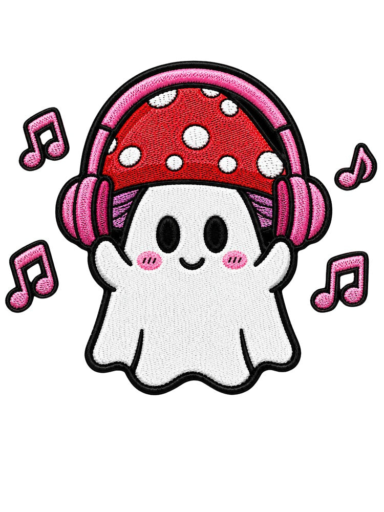 Cute Ghost Music Lover Kawaii Embroidery Patch Design Mushroom Boo by ColorSplash123