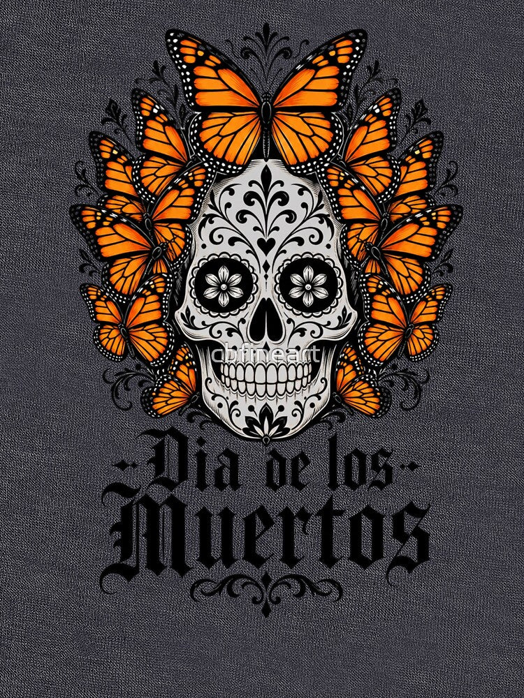 Dia de los Muertos with Sugar Skull and Monarch Butterflies by cbfineart