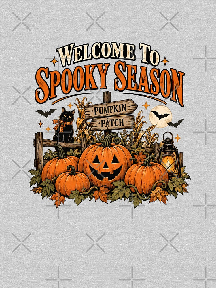 Vintage Pumpkin Patch Welcome to Spooky Season Halloween Retro Fall Illustration by Sanika arts