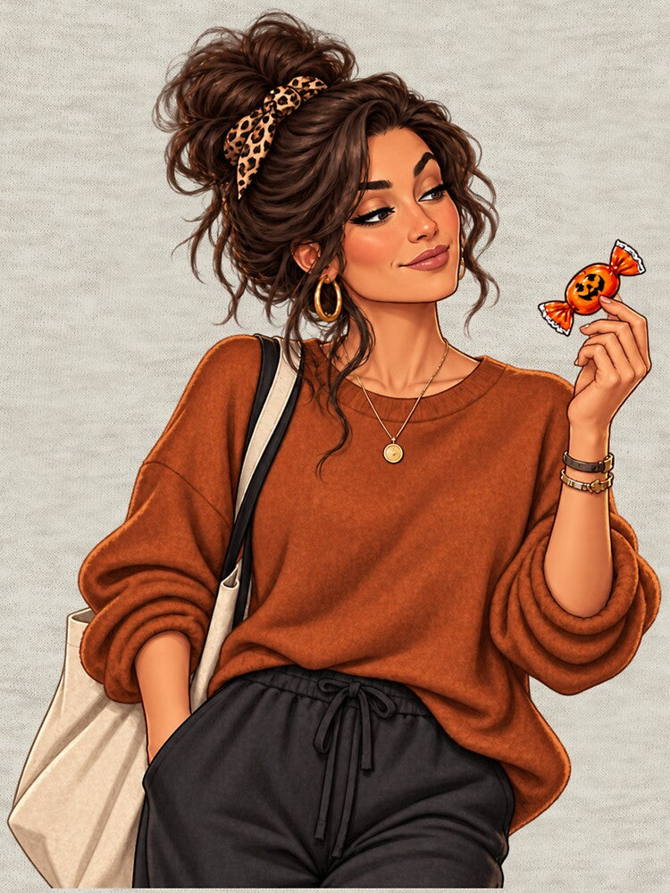 Cozy Halloween Girl Holding Candy | Fall Aesthetic by Mama Leenah