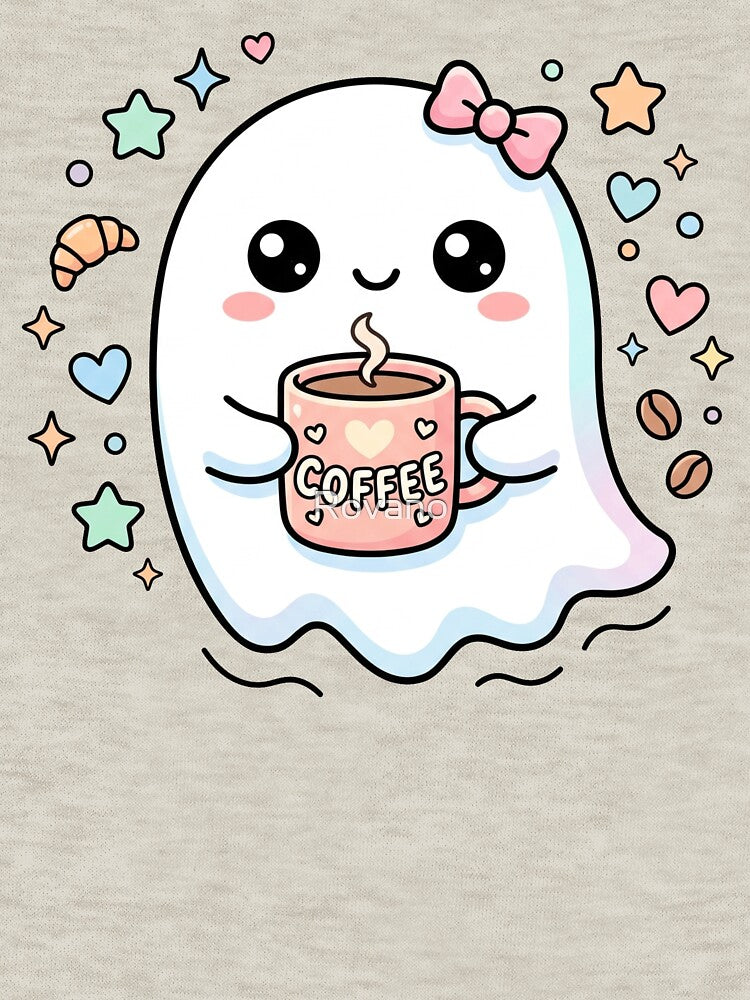 Cute Ghost Coffee Lover Kawaii Halloween Design by Rovano