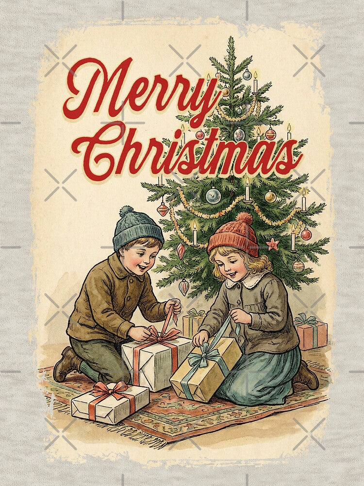Vintage Merry Christmas Happy Children Opening Presents by KAI-Studio