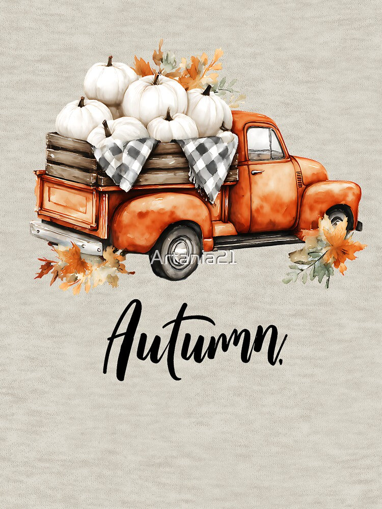 Vintage Truck with White Pumpkins & Fall Leaves | "Autumn" Lettered Design by Artania21