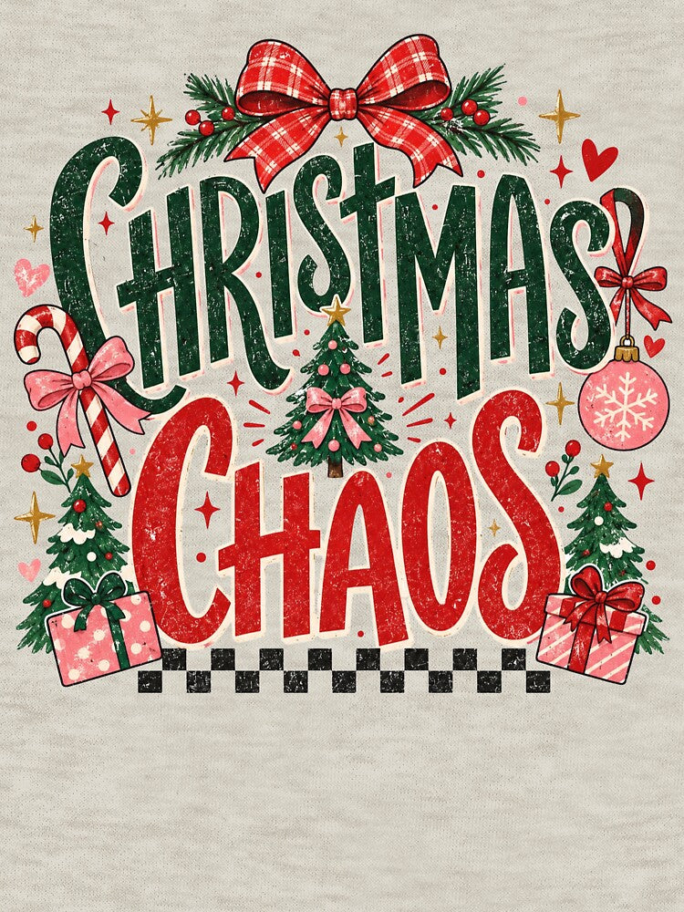 Christmas Chaos Joy, Cheetah Camouflage Christmas, Funny Grungy Holiday Quote, Striped Distressed Style, Trendy Retro Xmas Gift by Quiajia