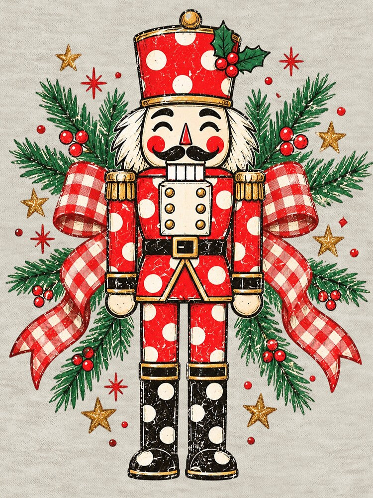 Christmas Nutcracker Tree, Striped Holiday Letters, Distressed Vintage Xmas Style, Retro Christmas Aesthetic, Festive Holiday Gift by Quiajia