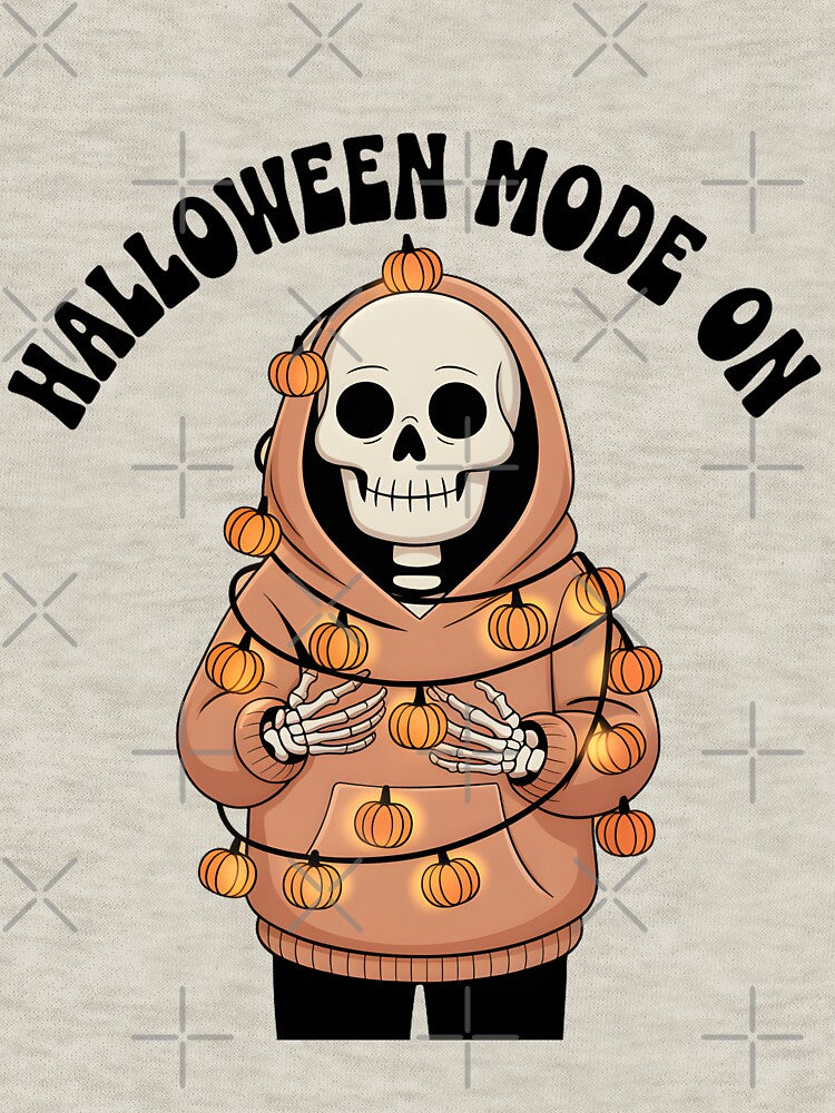 Halloween Mode On Skeleton Wrapped in Lights – Funny Spooky T-Shirt by Raw Tigers
