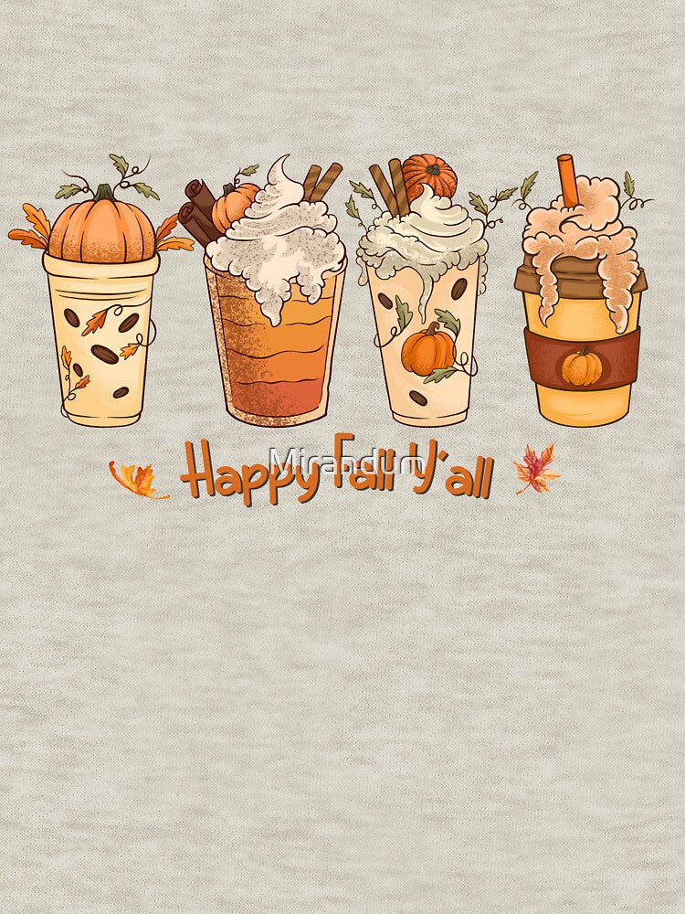Happy fall y'all coffee, autumn coffee, cute pumpkin iced  coffe design by Mirandum
