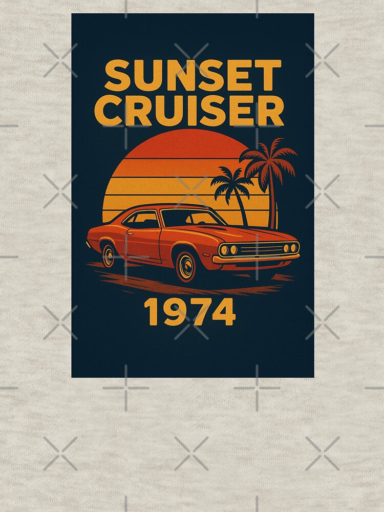 Vintage Muscle Car 1974 Retro Sunset – Classic 70s Car T-Shirt Design by MEg-1985