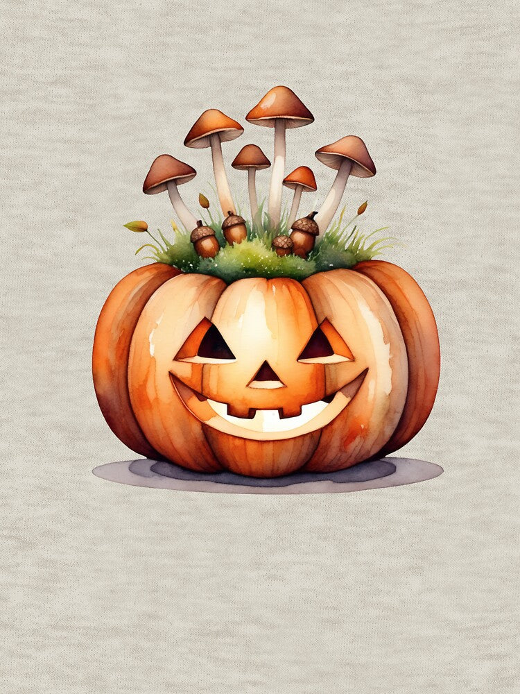 Jack-O’-Lantern with Mushrooms | Goblincore Pumpkin Art by Ombrya